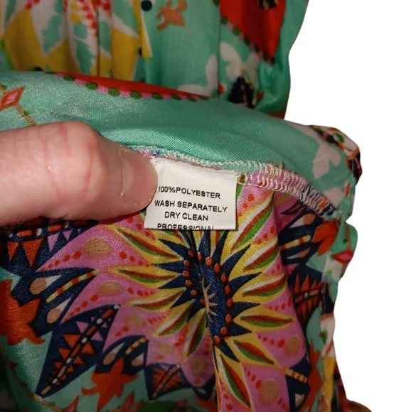 Joy & Co. Sleeveless Mini Dress, Aqua with Multi-Color Print, sz L, EUC! - Picture 9 of 10